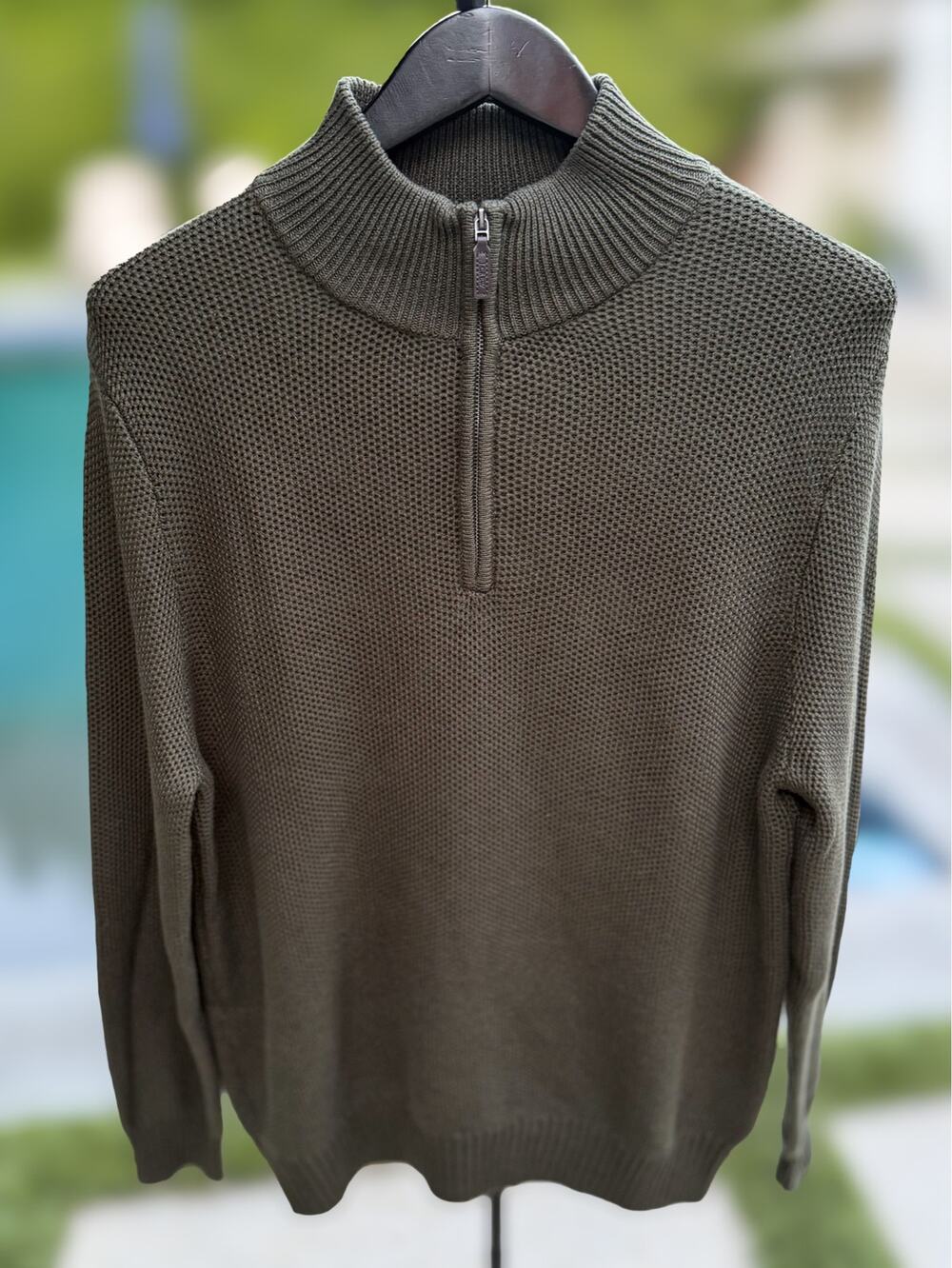 J.Crew Mens Large Olive Waffle Knit Quarter Zip Sweater 100% Cotton NWT